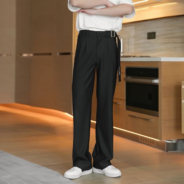 CHIC ERRO-Mid Rise Plain Straight Leg Dress Pants