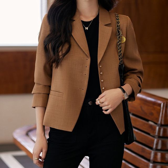 Skyheart-Plain Single-Breasted Blazer