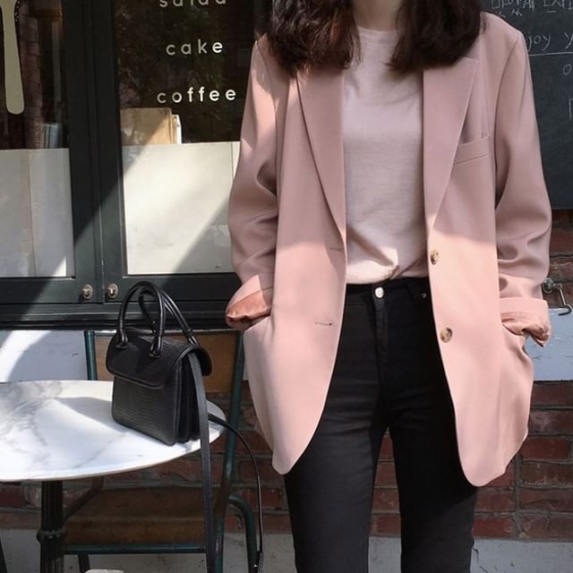 MIKIGA-Plain Single-Breasted Blazer