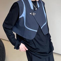 Set: Plain Single-Breasted Blazer + Vest + Straight Leg Dress Pants