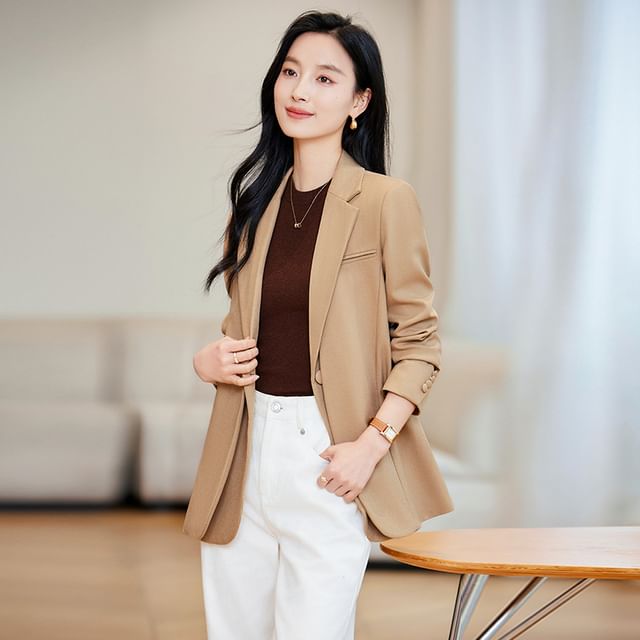 Skyheart-One Buttoned Plain Blazer