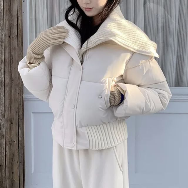 Trendycas-Plain Mock Two-Piece Zip Puffer Jacket