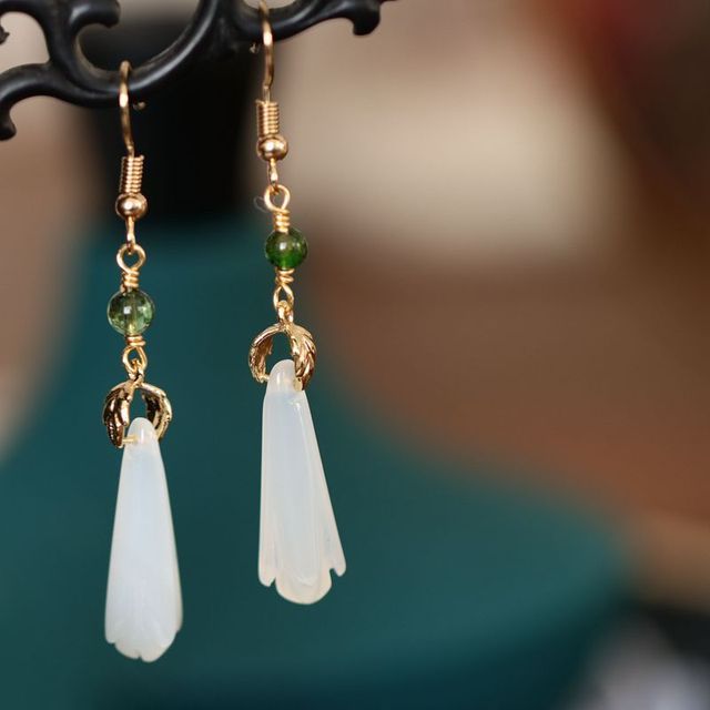 Kanzashi-Gemstone Drop Hook Earring
