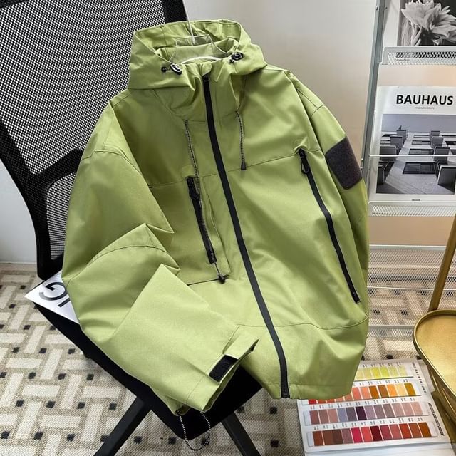 Sinlarity-Plain Hooded Zip Jacket