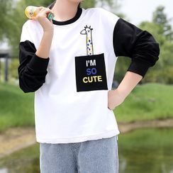 YICON - Two-Tone Panel Printed Long-Sleeve T-Shirt YICON - Two-Tone Panel Printed Long-Sleeve T-Shirt