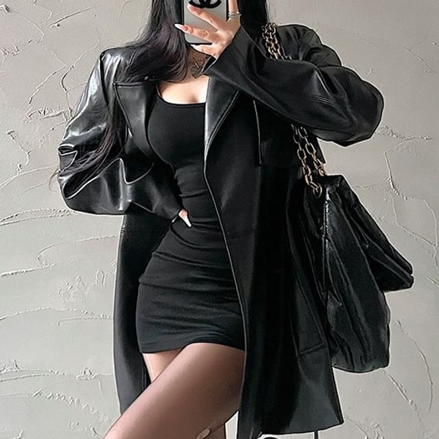 RainGirl-Plain Faux Leather Jacket