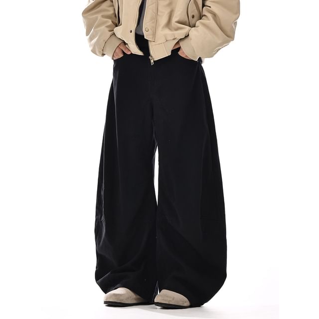 Meiksip-Mid Rise Plain Wide Leg Pants