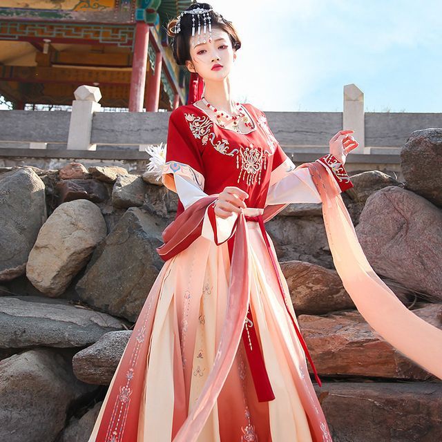 Francoix - Long-Sleeve Floral Embroidered Traditional Chinese Costume Set |  YesStyle