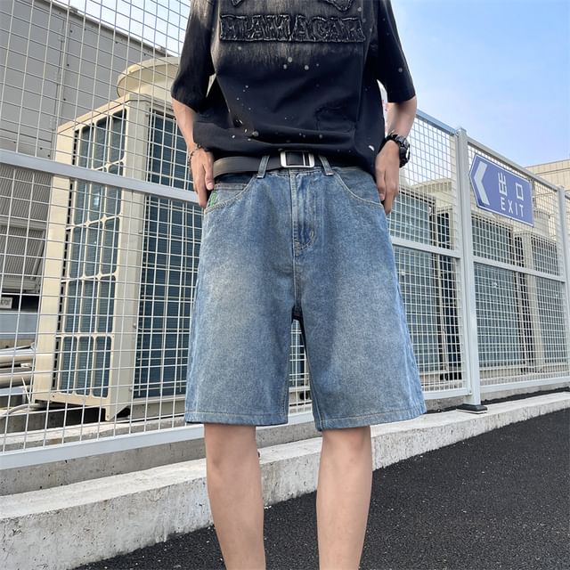 Mimiyox-Mid Rise Washed Denim Shorts