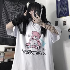 Giuliana - Cartoon Bear Oversized Elbow-Sleeve T-Shirt Giuliana - Cartoon Bear Oversized Elbow-Sleeve T-Shirt