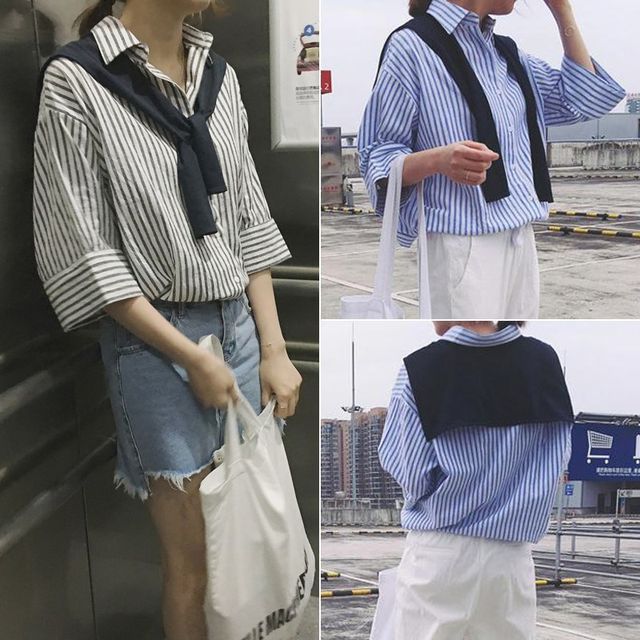 MIOW-Striped Mock-neck Decorative Collar