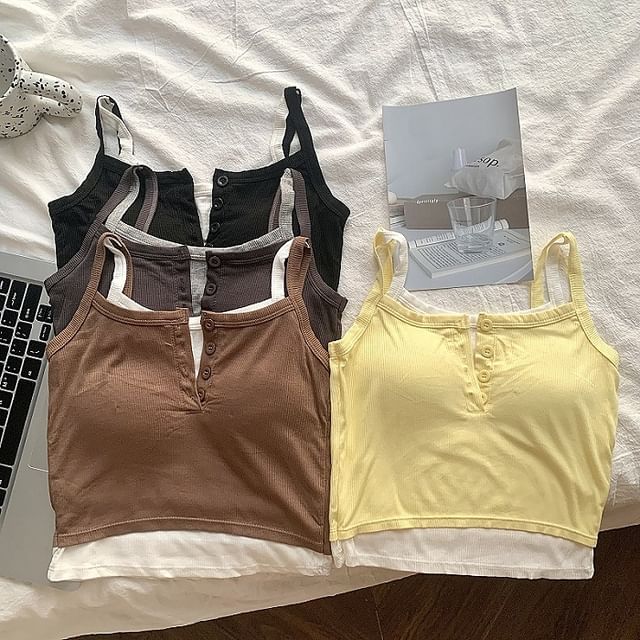 Maisee-Henley Mock Two Piece Padded Camisole Top