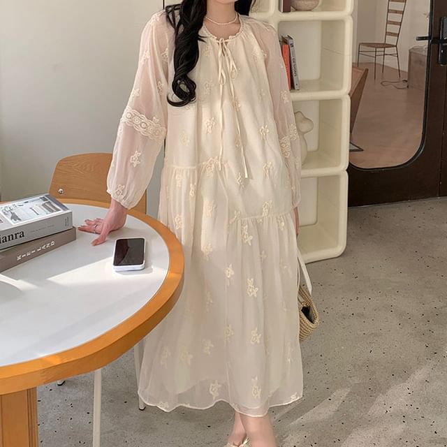 luna lace dress Cream lace maxi dress with self back tie Large / Beige main image 0