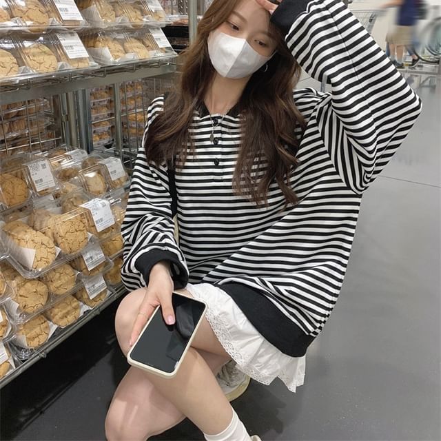 Racoon-Henley Striped Sweatshirt