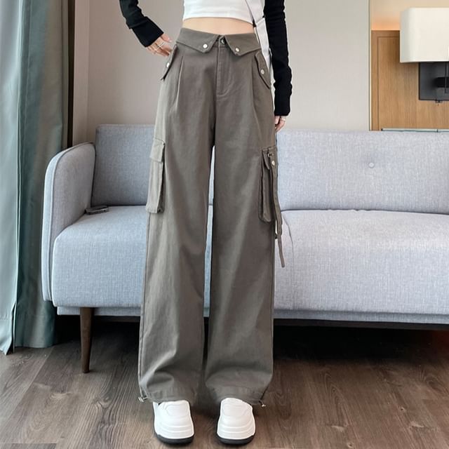 Shinsei-High Rise Plain Drawstring Cropped Harem Cargo Pants