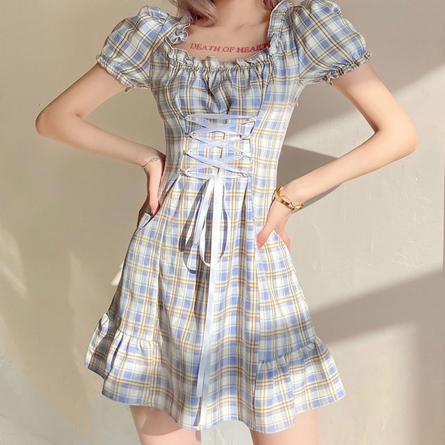 Short sleeve shop plaid dress