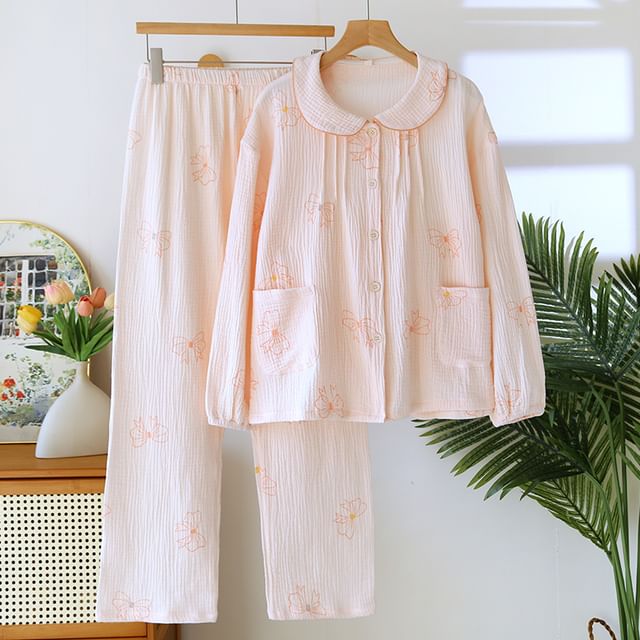 【MOODMOON】Kitsch Peterpan Long Sleeve Pajama Set MelMount - Pajama Set: Long-Sleeve Peter Pan Collar