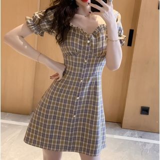 tartan puff sleeve dress