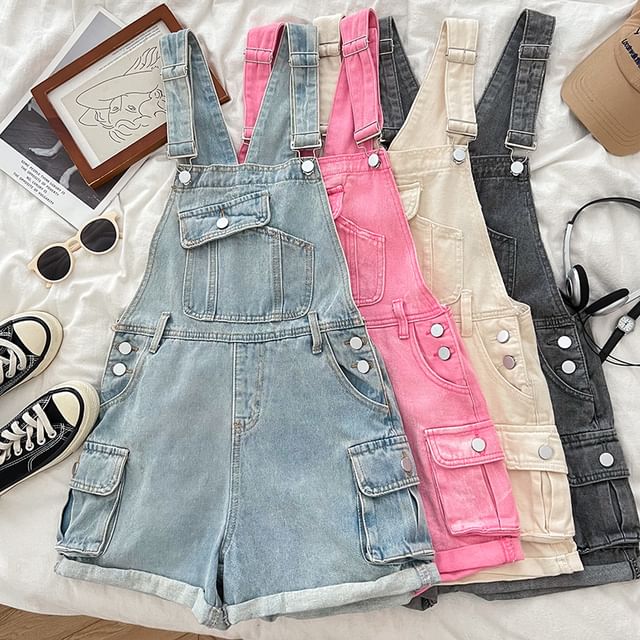 DIYI-Washed Cargo Denim Jumper Shorts