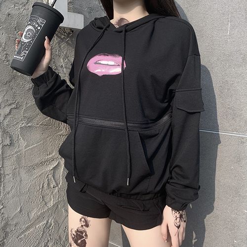 Lip outlet print hoodie