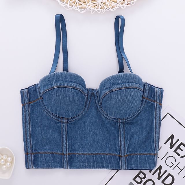 Doowex-Washed Denim Bustier Top