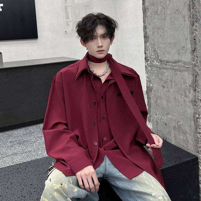 ravewider-Long-Sleeve Plain Shirt
