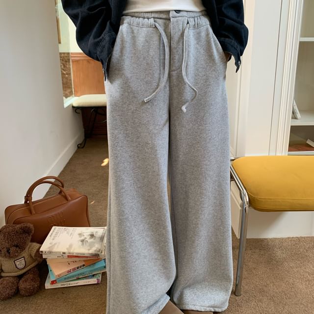 Beem-High Rise Plain Wide Leg Sweatpants