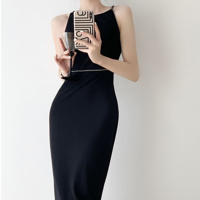 Godeko - Sleeveless Rhinestone Trim Midi Sheath Dress | YesStyle