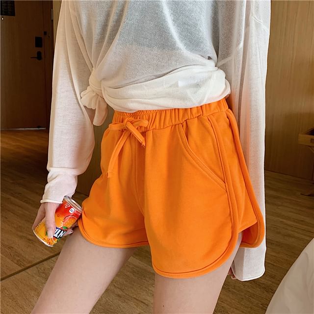 Cloud Nine-Drawstring Waist Plain Side-Slit Shorts