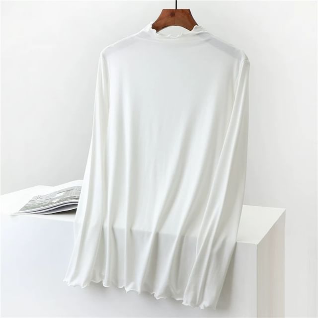 KUMI-Long-Sleeve Frill Trim Top