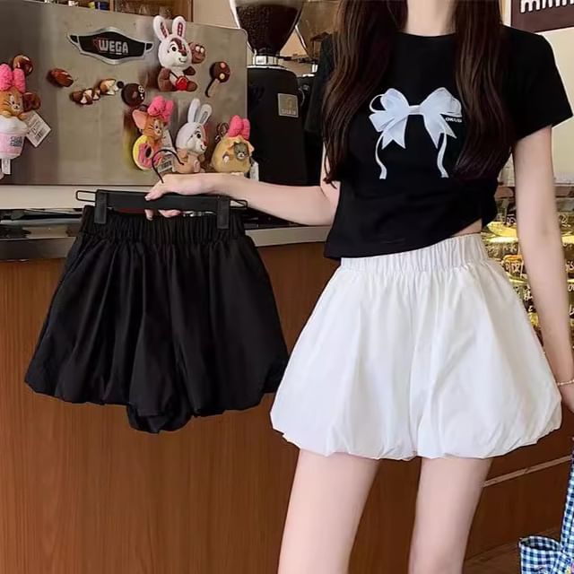 Essere-High Waist Plain Wide Leg Shorts