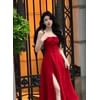 Spaghetti Strap Plain Slit Maxi A-Line Dress main image 1
