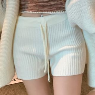 Shinsei-High Waist Plain Knitted Shorts