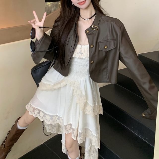 wife leather dress Rena Brown Faux Leather Dress | Women's Clothing