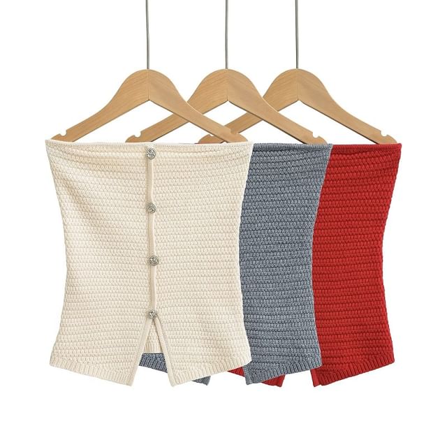 Hollahop-Sleeveless Plain Button Up Tube Top