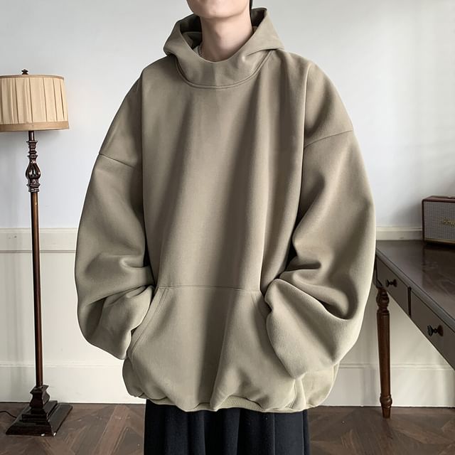 Drawouf-Stand Collar Plain Hoodie