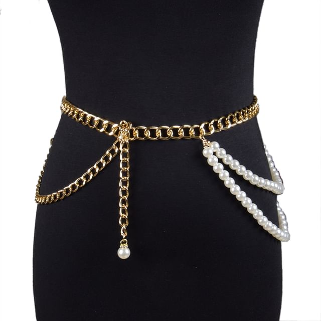 Poyol-Faux Pearl Chained Belt