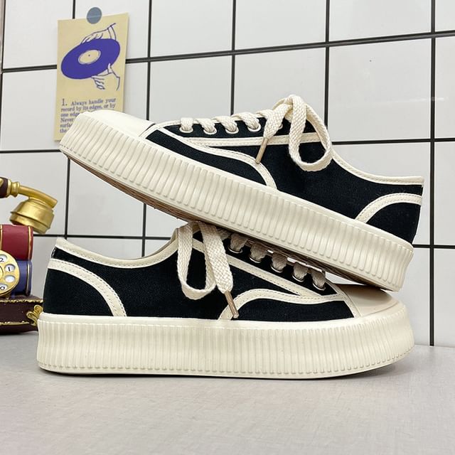 Tanzanite-Two Tone Platform Canvas Sneakers