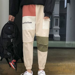 Wewewow - Lettering Color Block Tapered Pants Wewewow - Lettering Color Block Tapered Pants