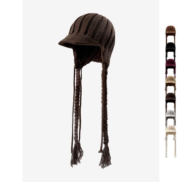 TAAK-Plain Tassel Trim Knit Trapper Hat