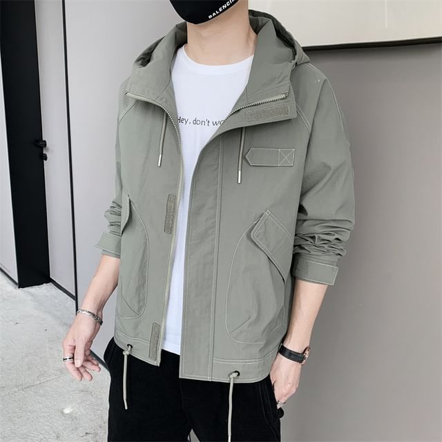 Lefitt-Hooded Plain Zip-Up Jacket