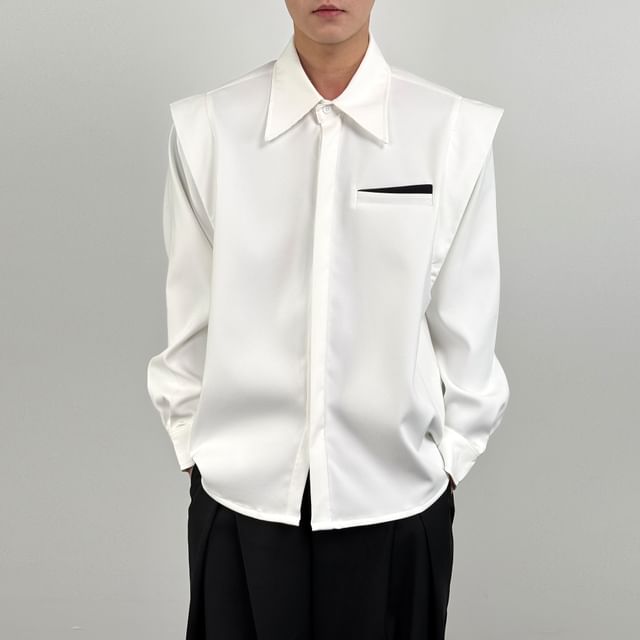 DragonRoad-Long Sleeve Collared Panel Shirt