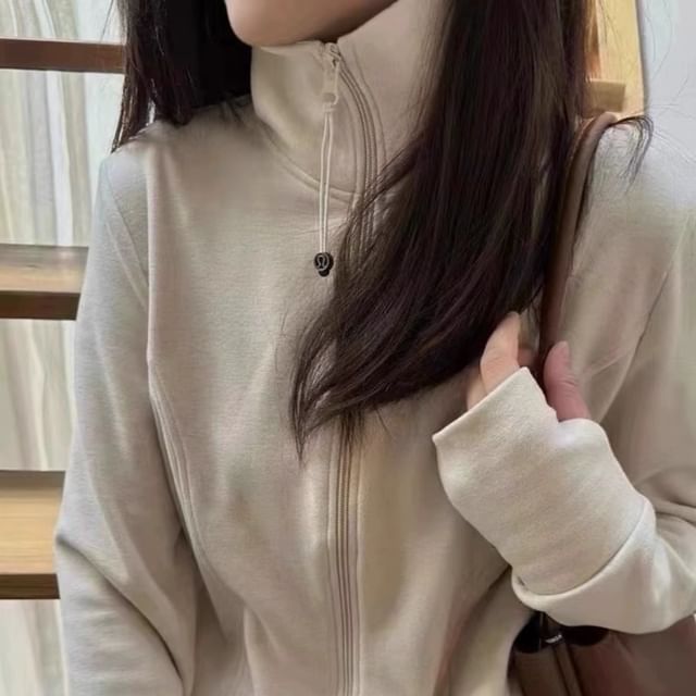 KUMI-Long-Sleeve Plain Zipped Jacket