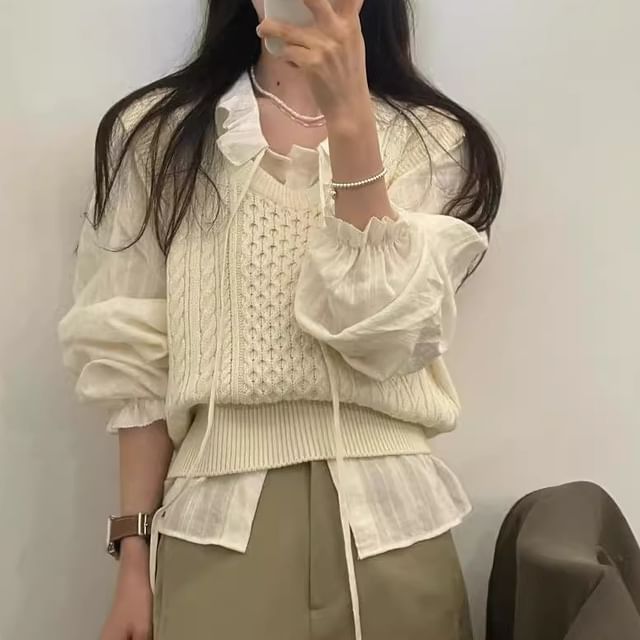 Tulstrix-V-Neck Plain Cable Knit Sweater Vest