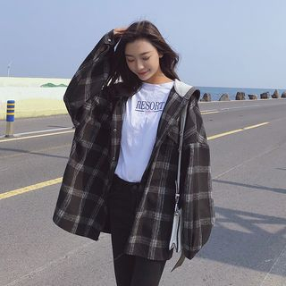 black plaid hooded jacket