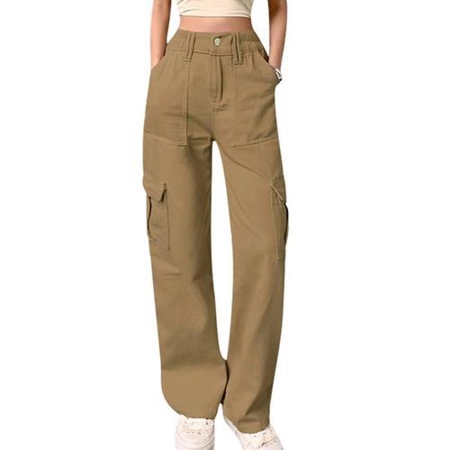 Rosesand - High Waist Pocket Straight-Fit Cargo Pants