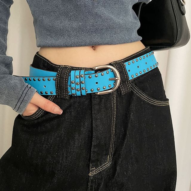CIMAO-Studded Faux Leather Belt