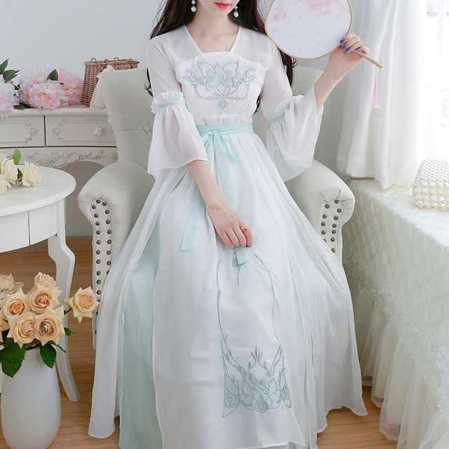 Chiffon Soda - Traditional Chinese 3/4-Sleeve Maxi Dress | YesStyle Chiffon Soda - Traditional Chinese 3/4-Sleeve Maxi Dress | YesStyle