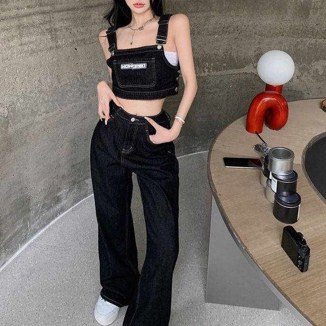 Aesthetic Baggy Crop Top Outfits Hazie Crop Denim Camisole Top