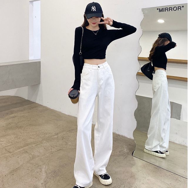 Denimot-High-Waist Wide-Leg Jeans